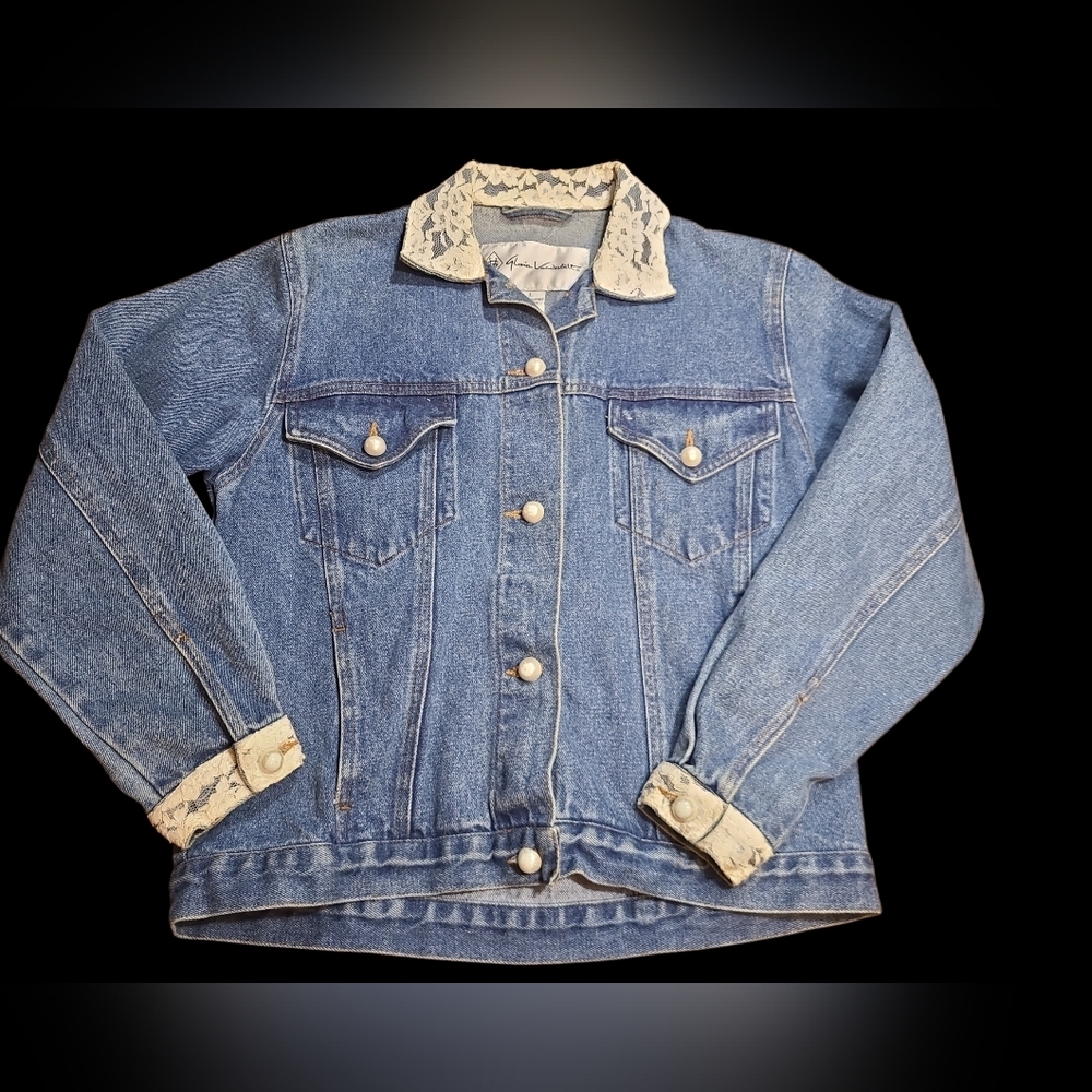 Gloria Vanderbilt Vintage Jean Jacket with Lace Trim Size Large